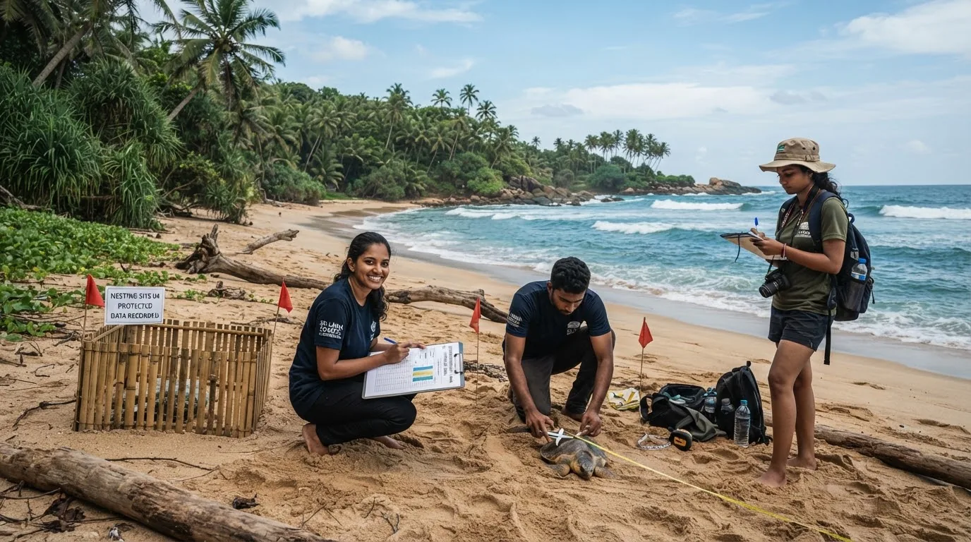 Preserved Sri Lankan coastline: turquoise waves along a wild palm beach